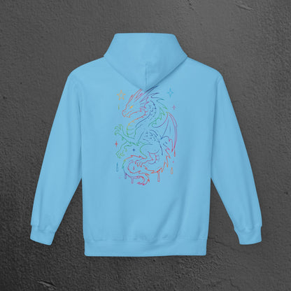 Neon Line Art, Rainbow Dragon Hoodie Printify