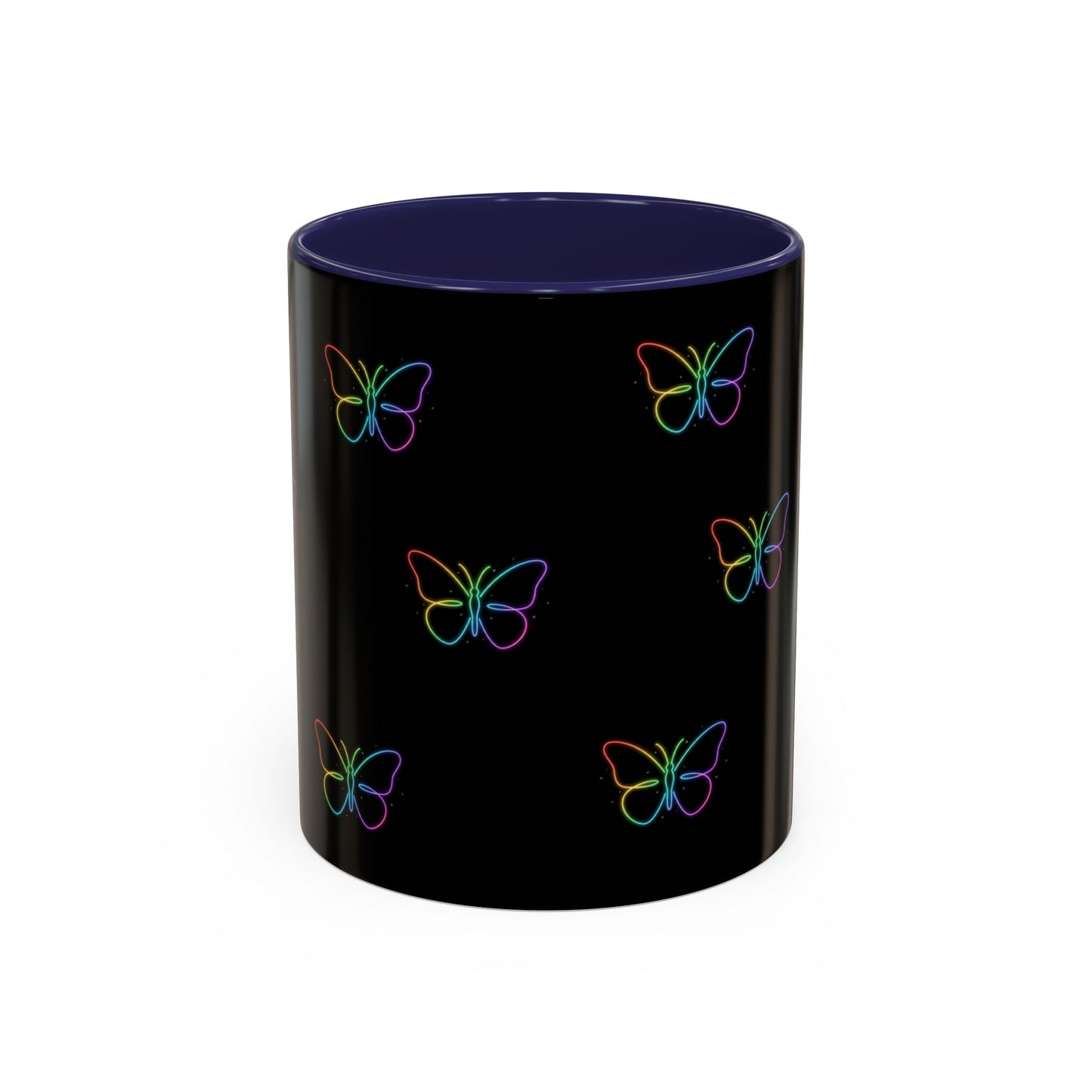 Rainbow Neon Butterfly Mug | Black Accent Coffee Mug Printify