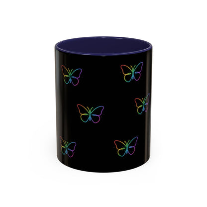 Rainbow Neon Butterfly Mug | Black Accent Coffee Mug Printify