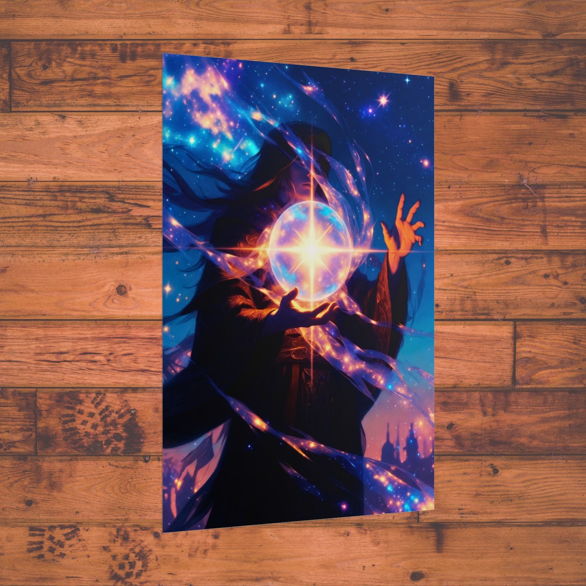 Mystic Sorcerer Poster, Stellar Magic Fantasy Wall Art Printify