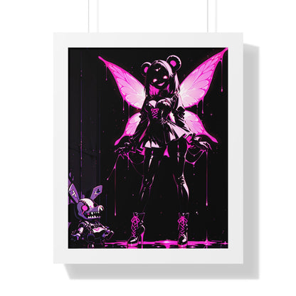 Framed Poster, Neon Pink Fairy Girl Art Print, Dark Vaporwave Wall Decor Printify