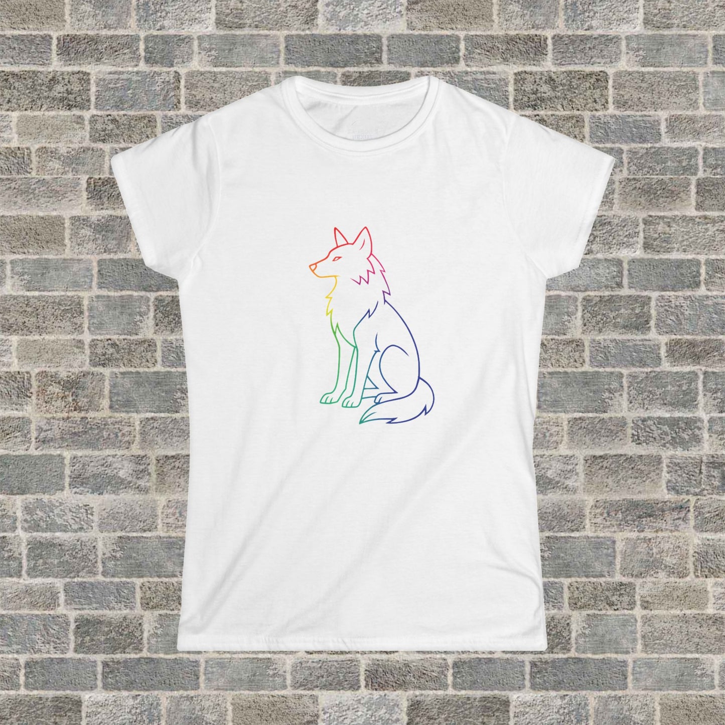 Rainbow Line Art Wolf T-Shirt