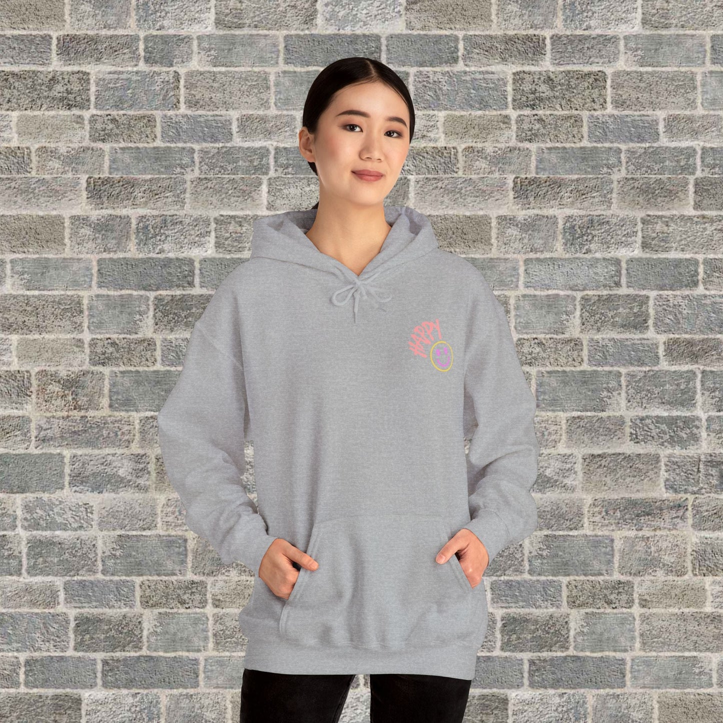 Neon Smiley Face Collage Hoodie Printify