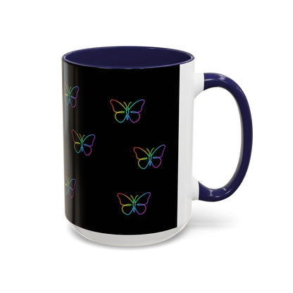 Rainbow Neon Butterfly Mug | Black Accent Coffee Mug Printify