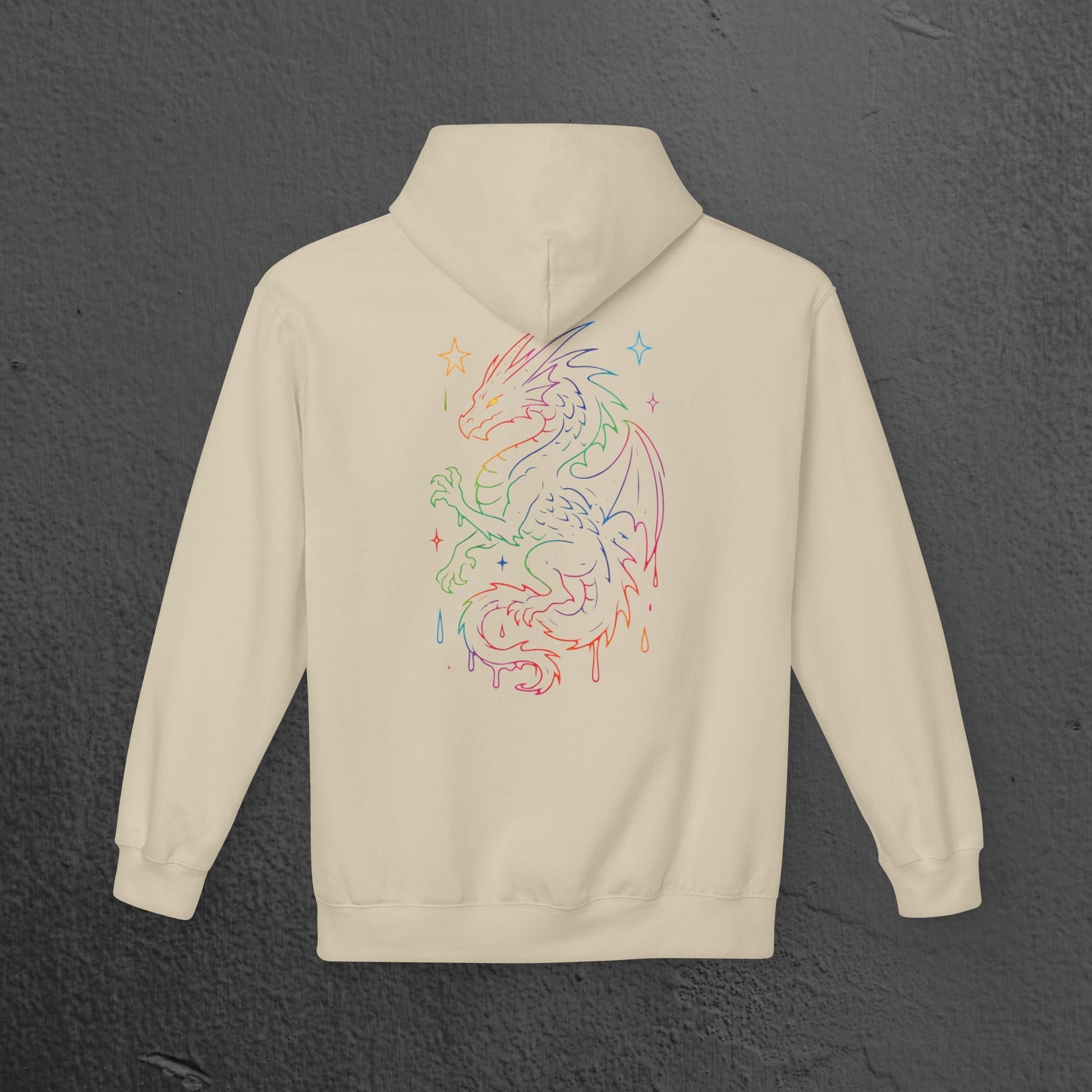 Neon Line Art, Rainbow Dragon Hoodie Printify