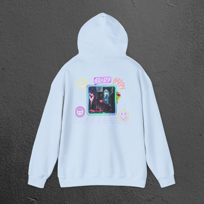 Neon Smiley Face Collage Hoodie Printify