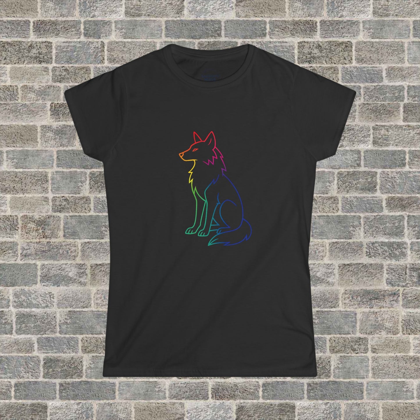 Rainbow Line Art Wolf T-Shirt