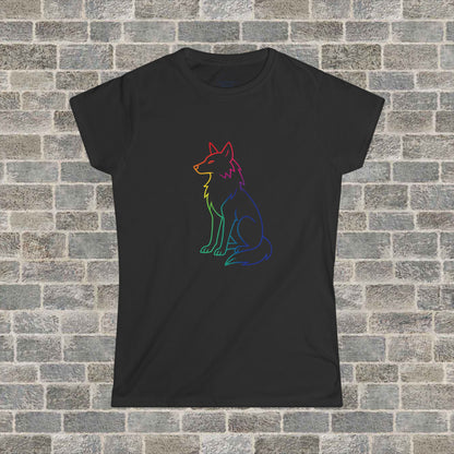 Rainbow Line Art Wolf T-Shirt