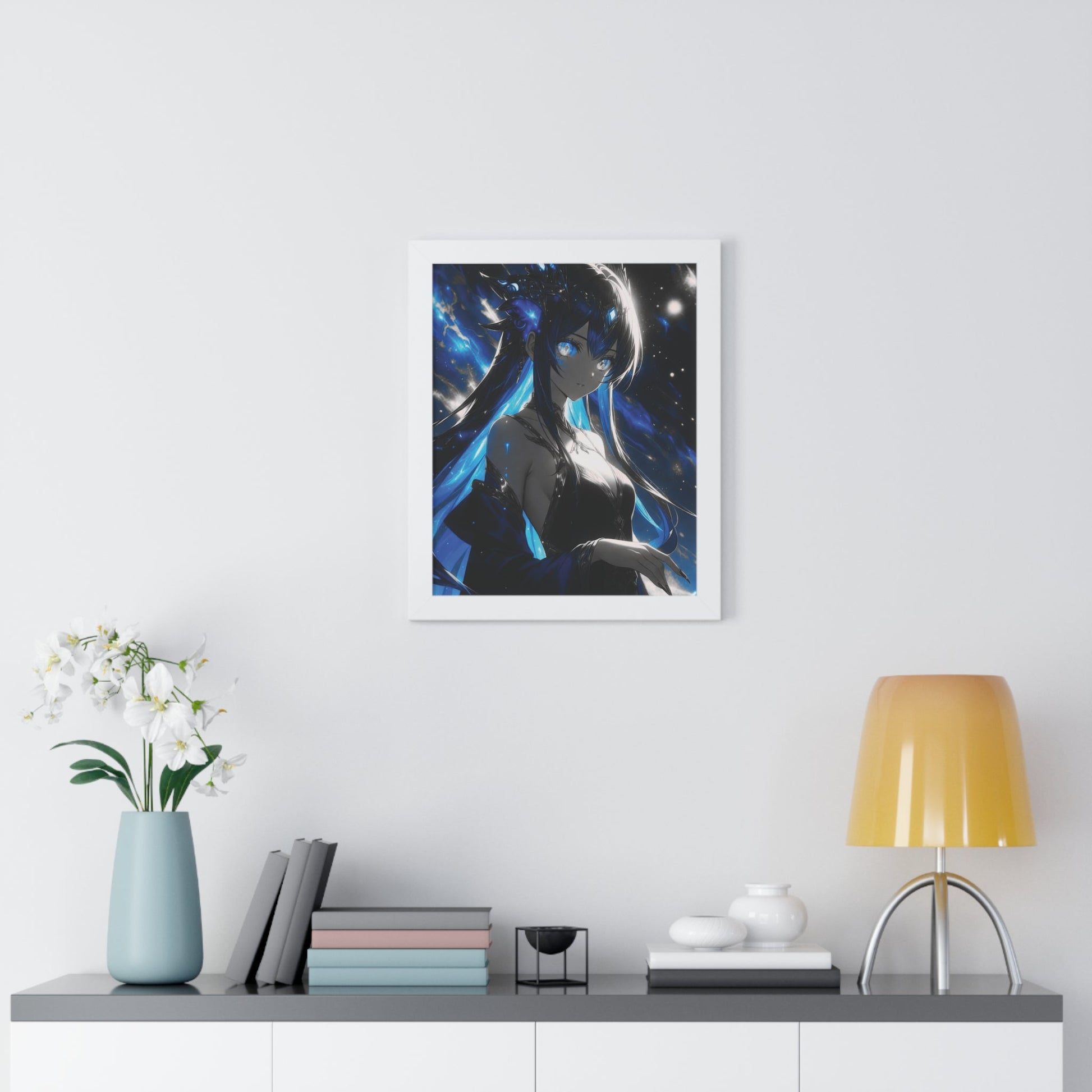 Blue Galaxy Anime Girl Framed Poster With Acrylic Cover Printify