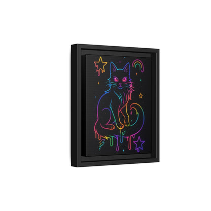 Neon Rainbow Cat Matte Canvas Framed | Dripping Stars Wall Art Printify