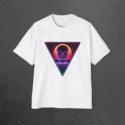 Retro Vaporwave Skull Tee/ Neon Triangle 80s Aesthetic Oversized Shirt Printify