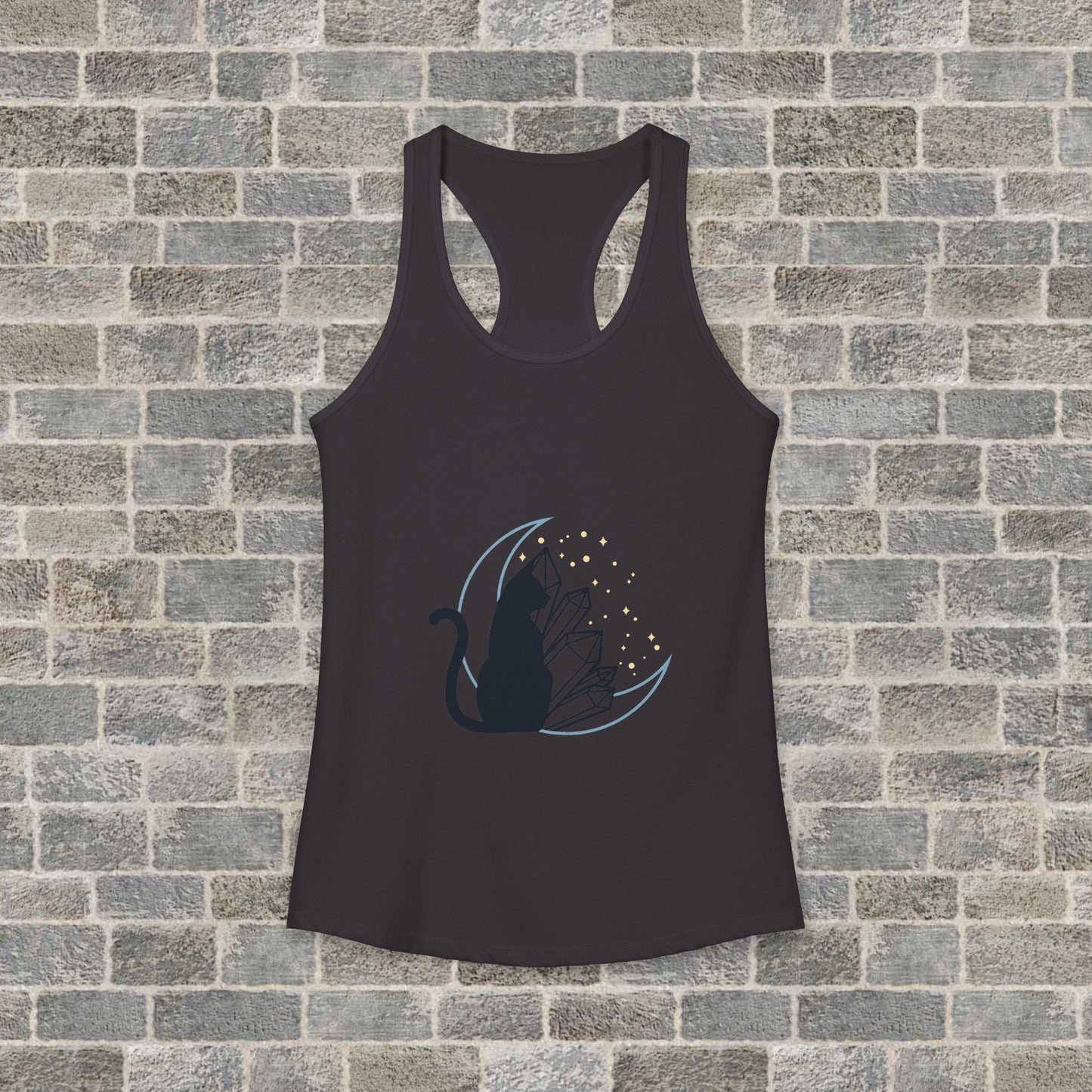 Women's Ideal Racerback Tank with Lunar Cat and Crystals Printify