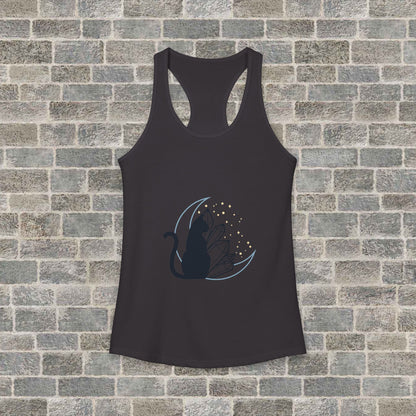 Women's Ideal Racerback Tank with Lunar Cat and Crystals Printify