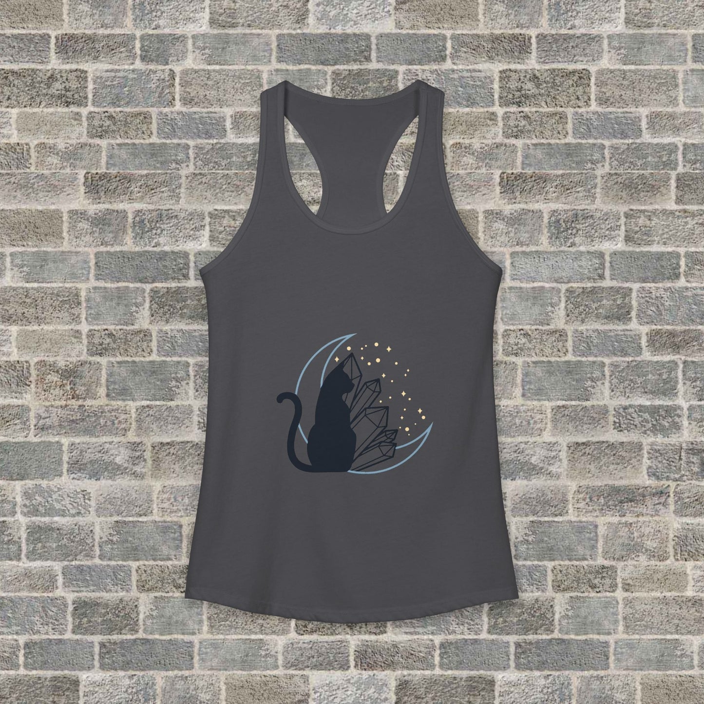 Women's Ideal Racerback Tank with Lunar Cat and Crystals Printify