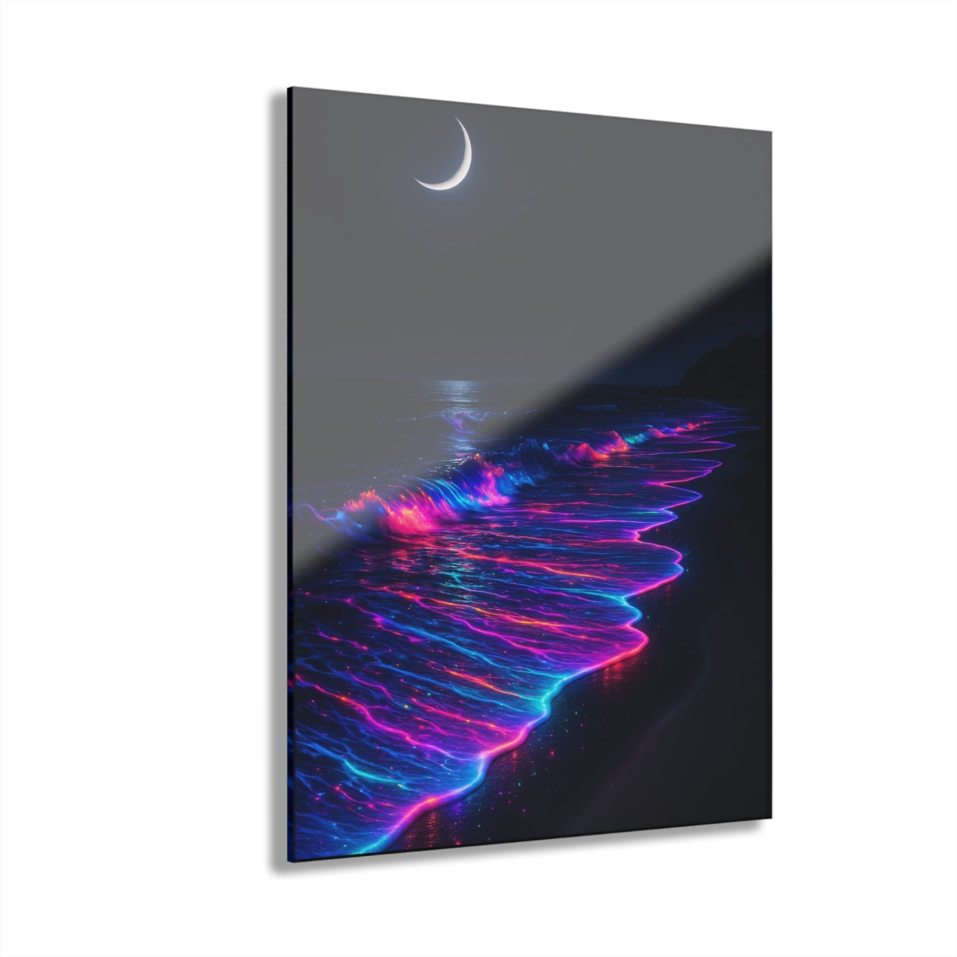 Neon Bioluminescent Waves Acrylic Print | French Cleat Hanging Printify