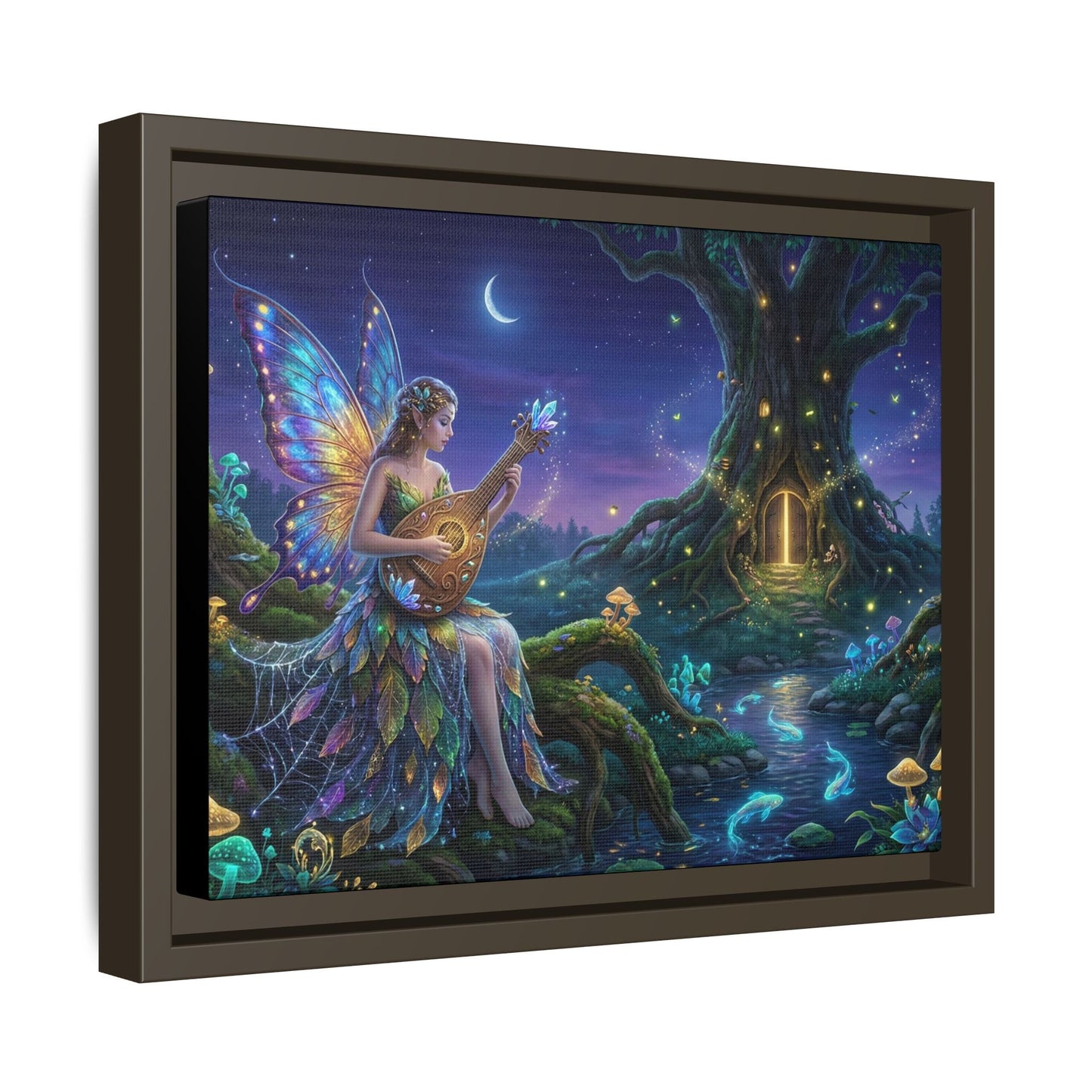 Fairy Musician Painting, Matte Canvas Framed Fantasy Wall Art Printify
