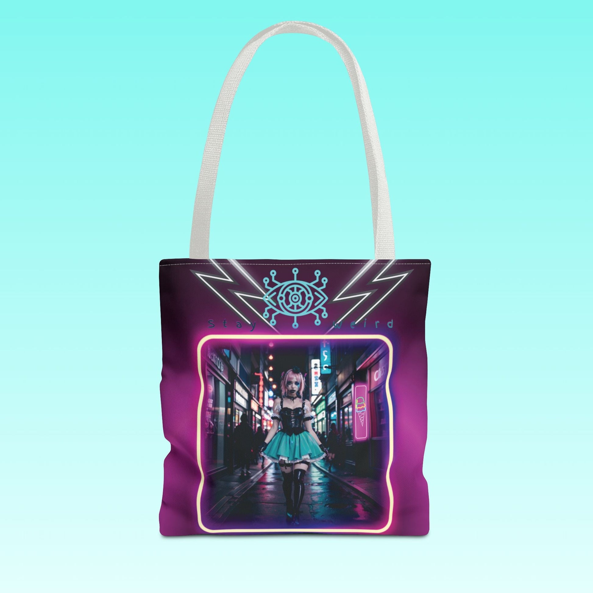 Neon Cyberpunk Girl Tote Bag Printify