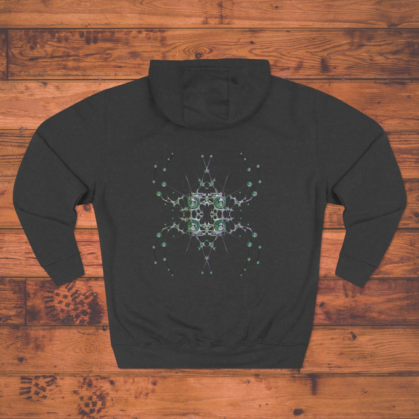 Kaleidoscope Geometric Hoodie, Symmetrical Green Mandala Back Print Printify
