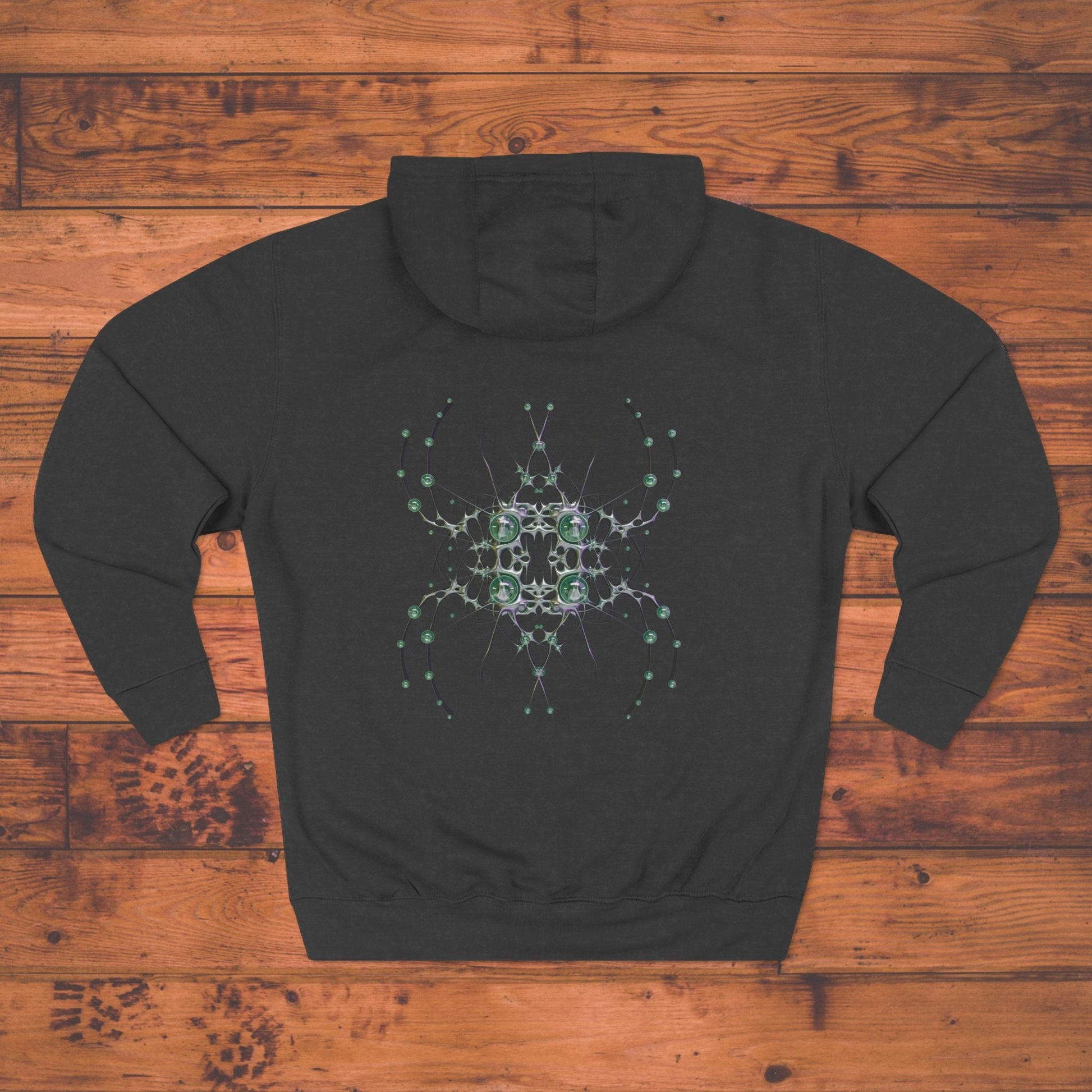 Kaleidoscope Geometric Hoodie, Symmetrical Green Mandala Back Print Printify