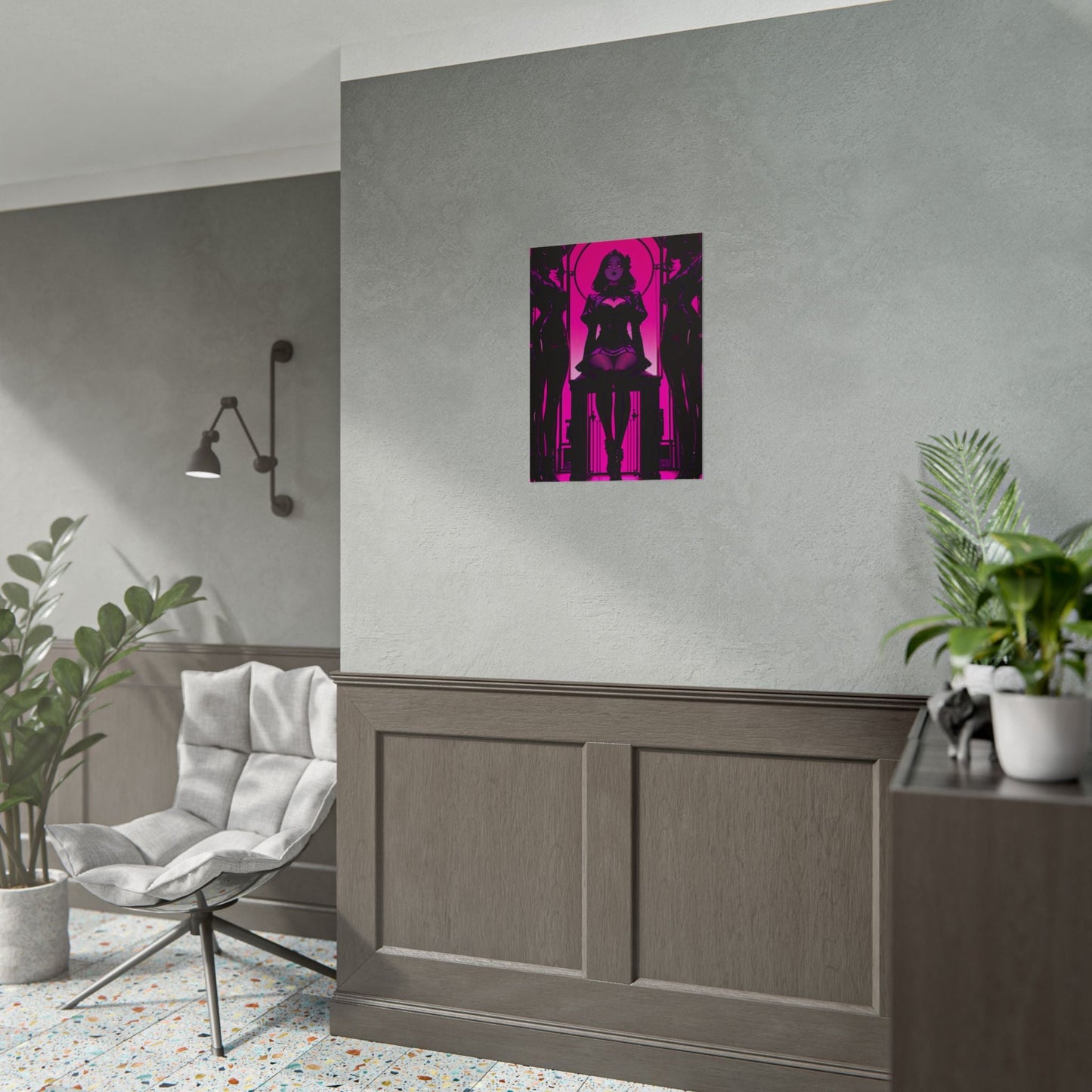 Neon Noir Femme Fatale Poster — Pink Gothic Art Print (Rolled Poster) Printify