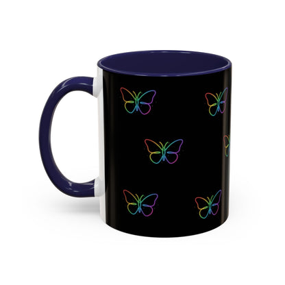 Rainbow Neon Butterfly Mug | Black Accent Coffee Mug Printify