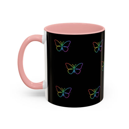 Rainbow Neon Butterfly Mug | Black Accent Coffee Mug Printify