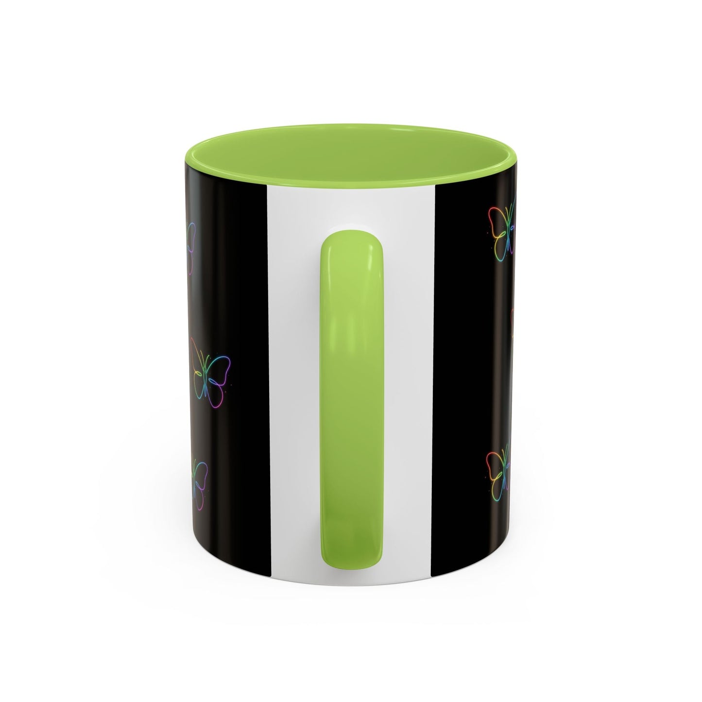 Rainbow Neon Butterfly Mug | Black Accent Coffee Mug Printify
