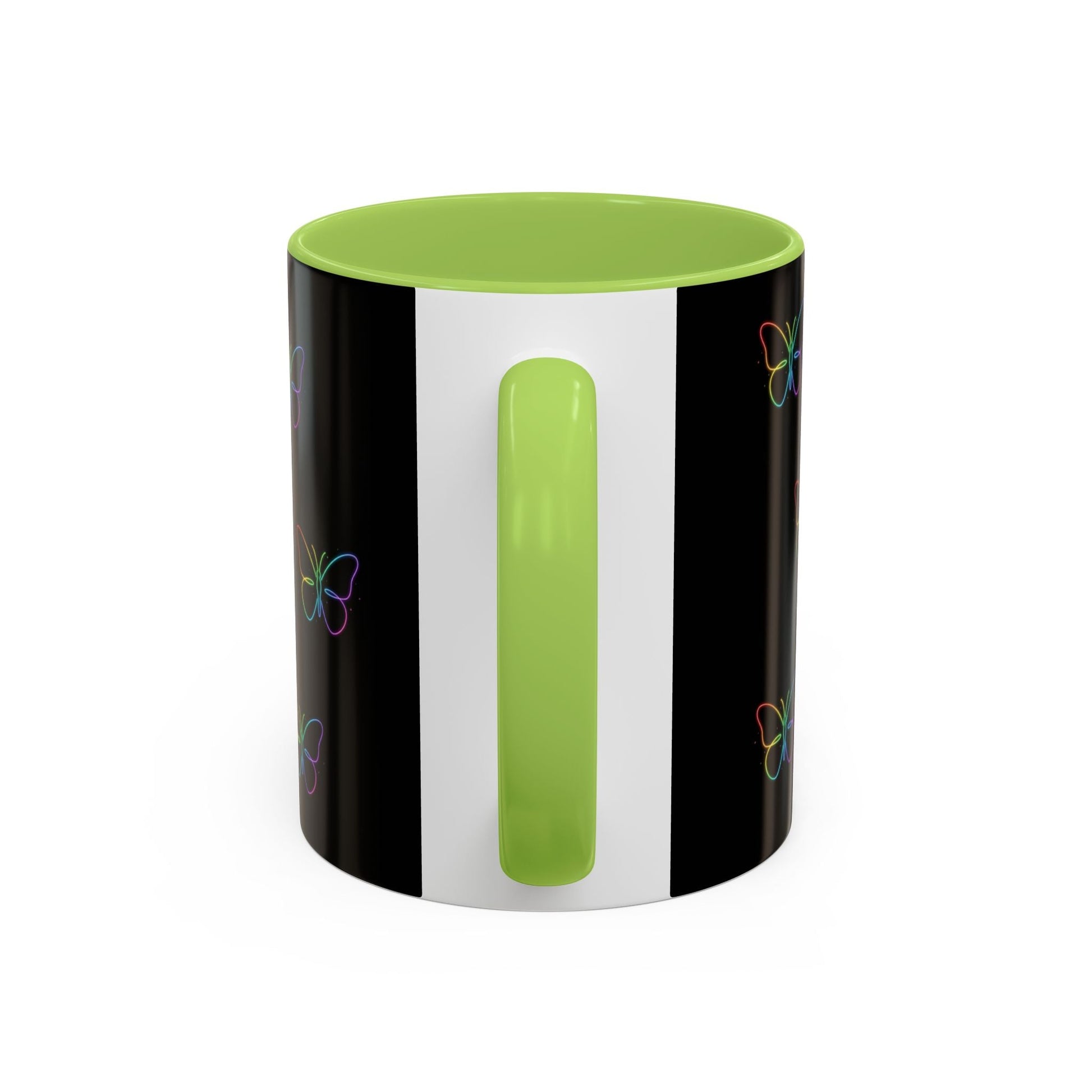 Rainbow Neon Butterfly Mug | Black Accent Coffee Mug Printify