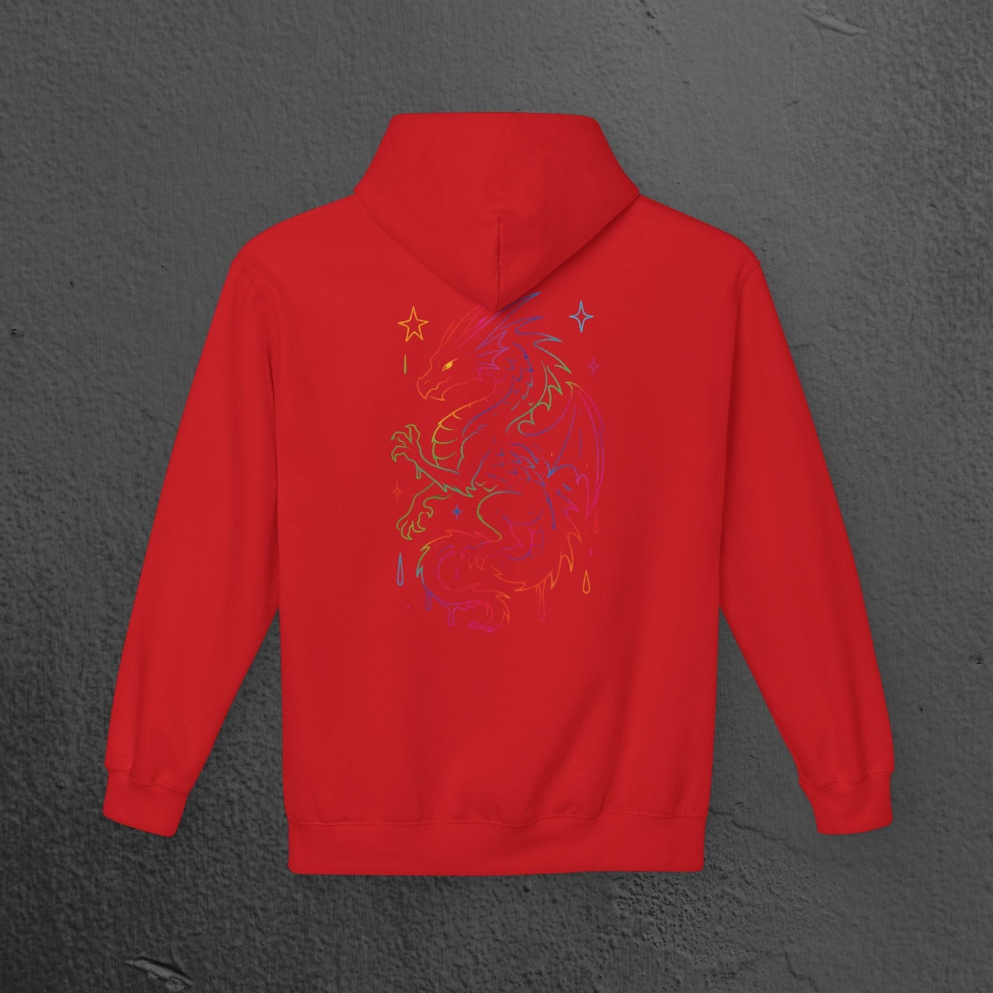 Neon Line Art, Rainbow Dragon Hoodie Printify