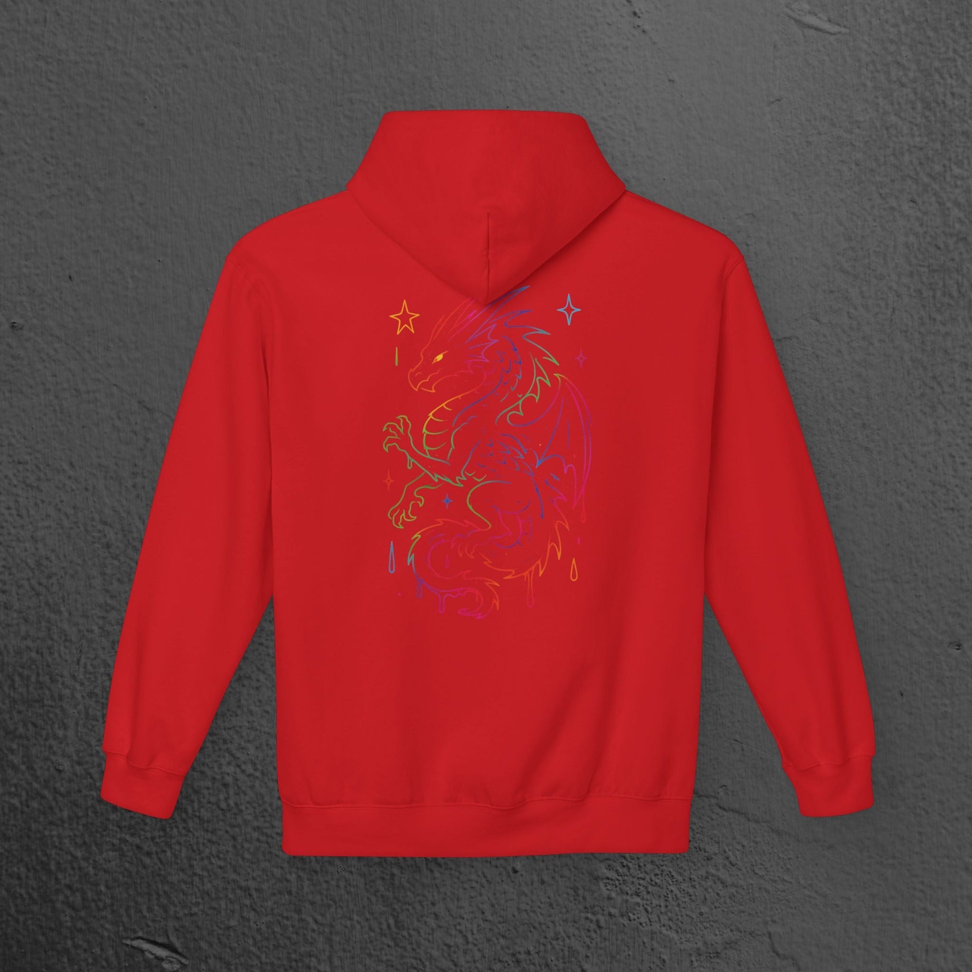 Neon Line Art, Rainbow Dragon Hoodie Printify