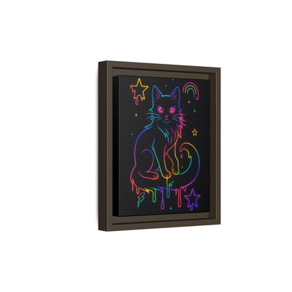 Neon Rainbow Cat Matte Canvas Framed | Dripping Stars Wall Art Printify