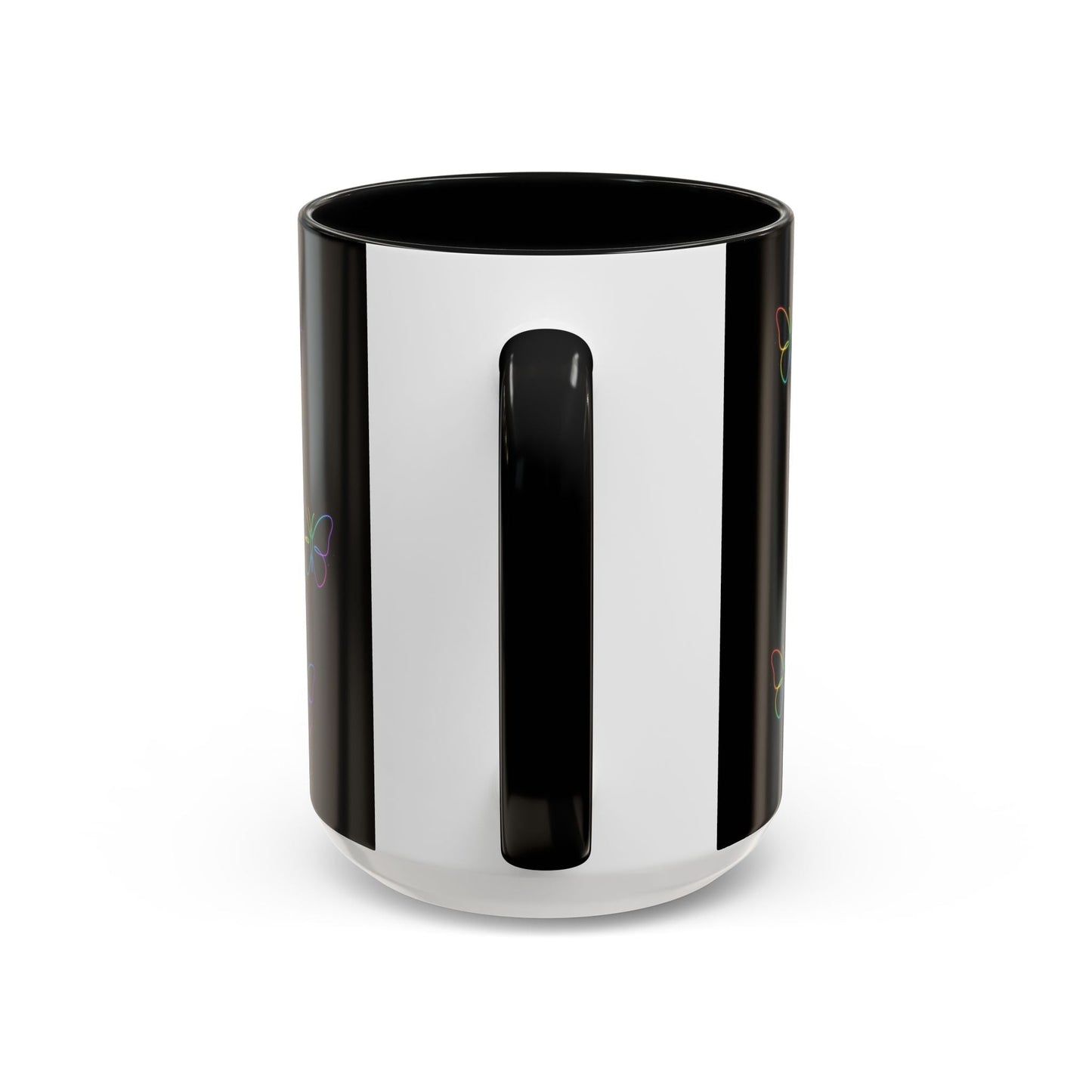 Rainbow Neon Butterfly Mug | Black Accent Coffee Mug Printify