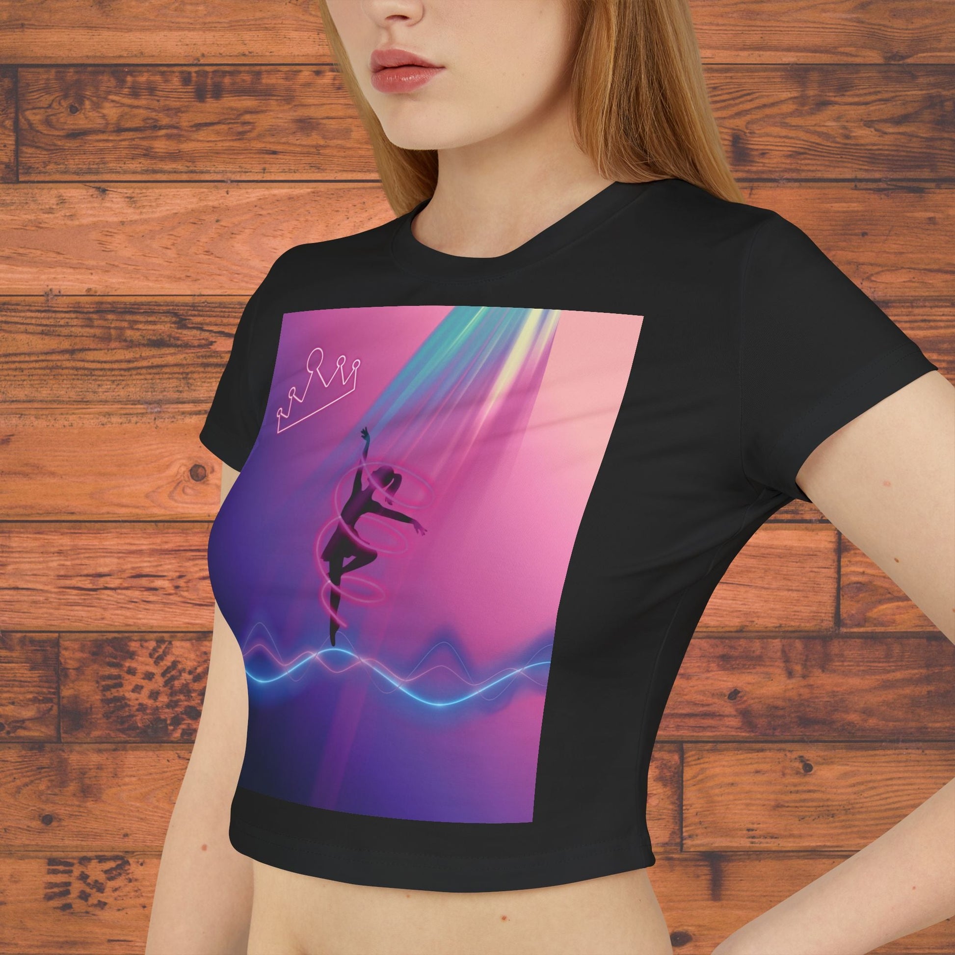 Neon Aerialist Dancer Crop Tee | Pink Purple Vaporwave Printify