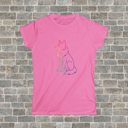 Rainbow Line Art Wolf T-Shirt