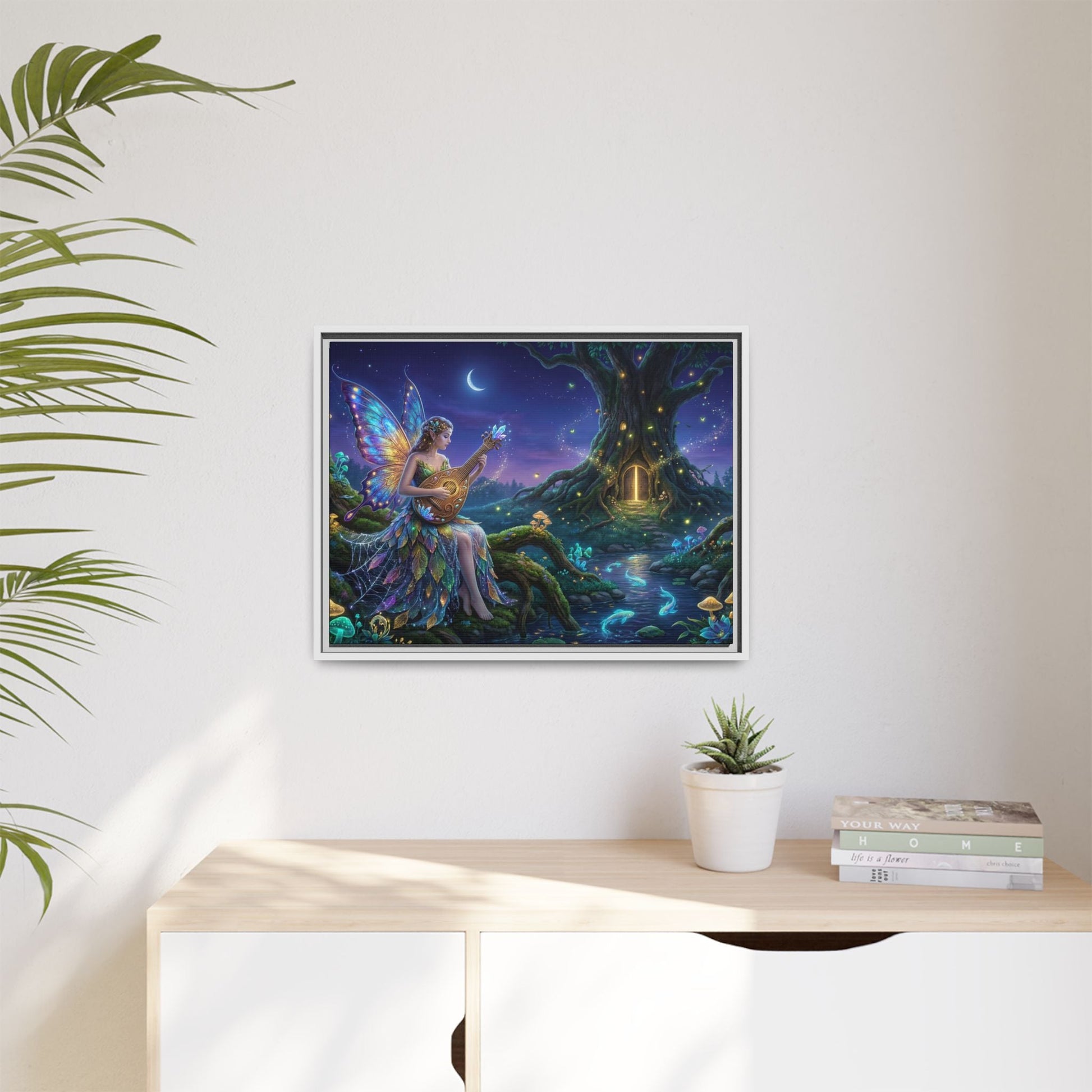 Fairy Musician Painting, Matte Canvas Framed Fantasy Wall Art Printify