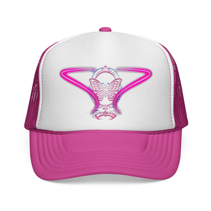 Neon Butterfly Trucker Cap, Retro Vaporwave Mesh Hat Printify