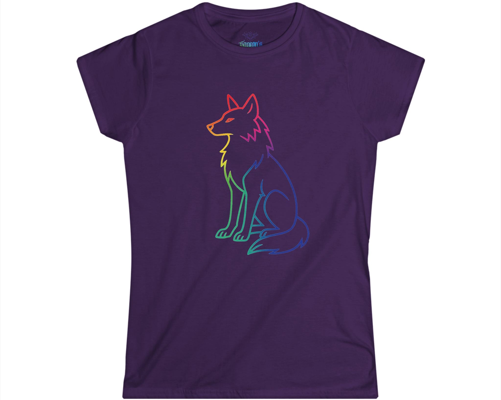 Rainbow Line Art Wolf T-Shirt