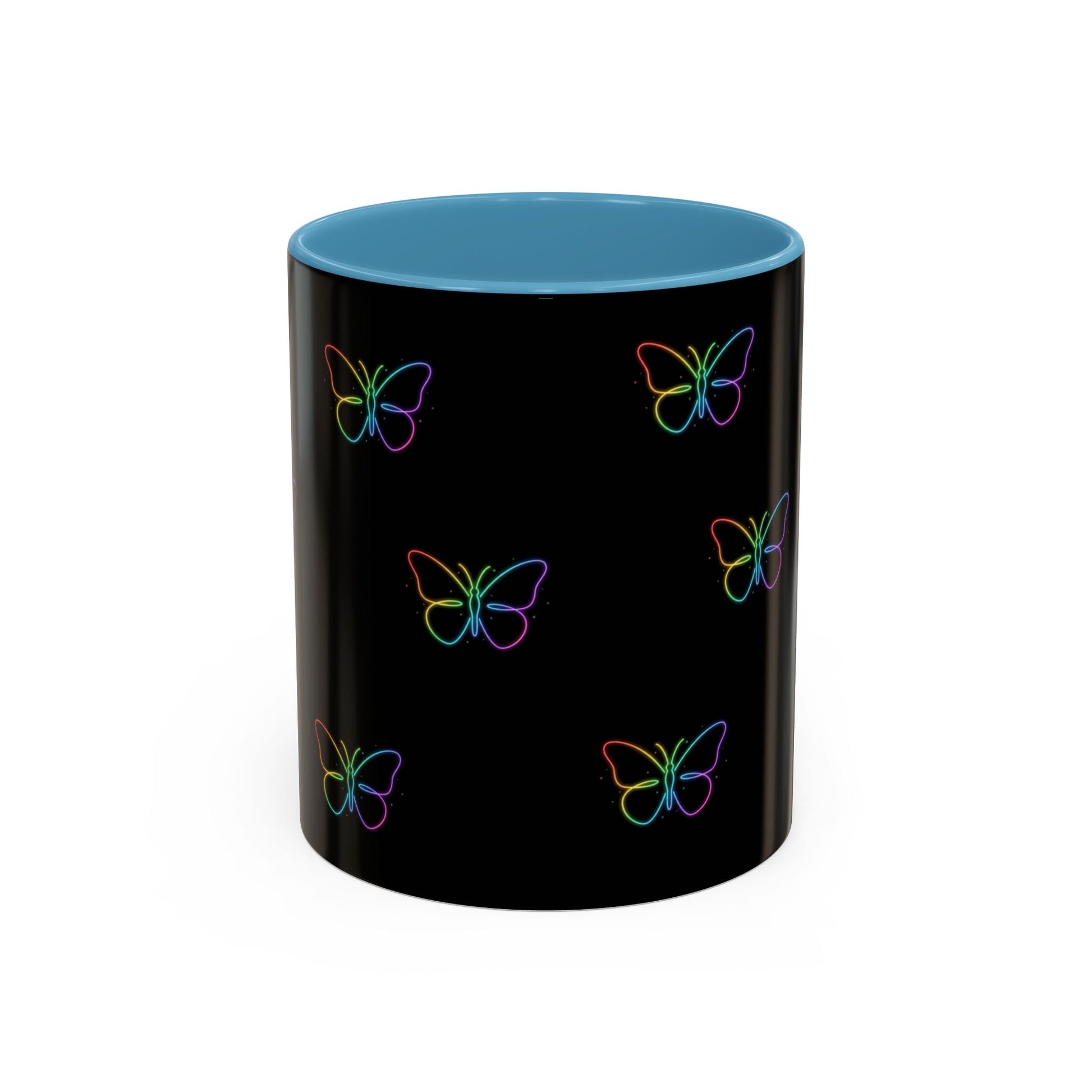 Rainbow Neon Butterfly Mug | Black Accent Coffee Mug Printify