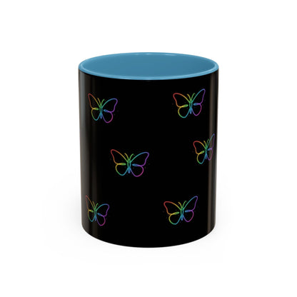 Rainbow Neon Butterfly Mug | Black Accent Coffee Mug Printify