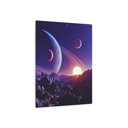 Cosmic Planet Sunset Metal Art Sign | Space Landscape Wall Decor Printify