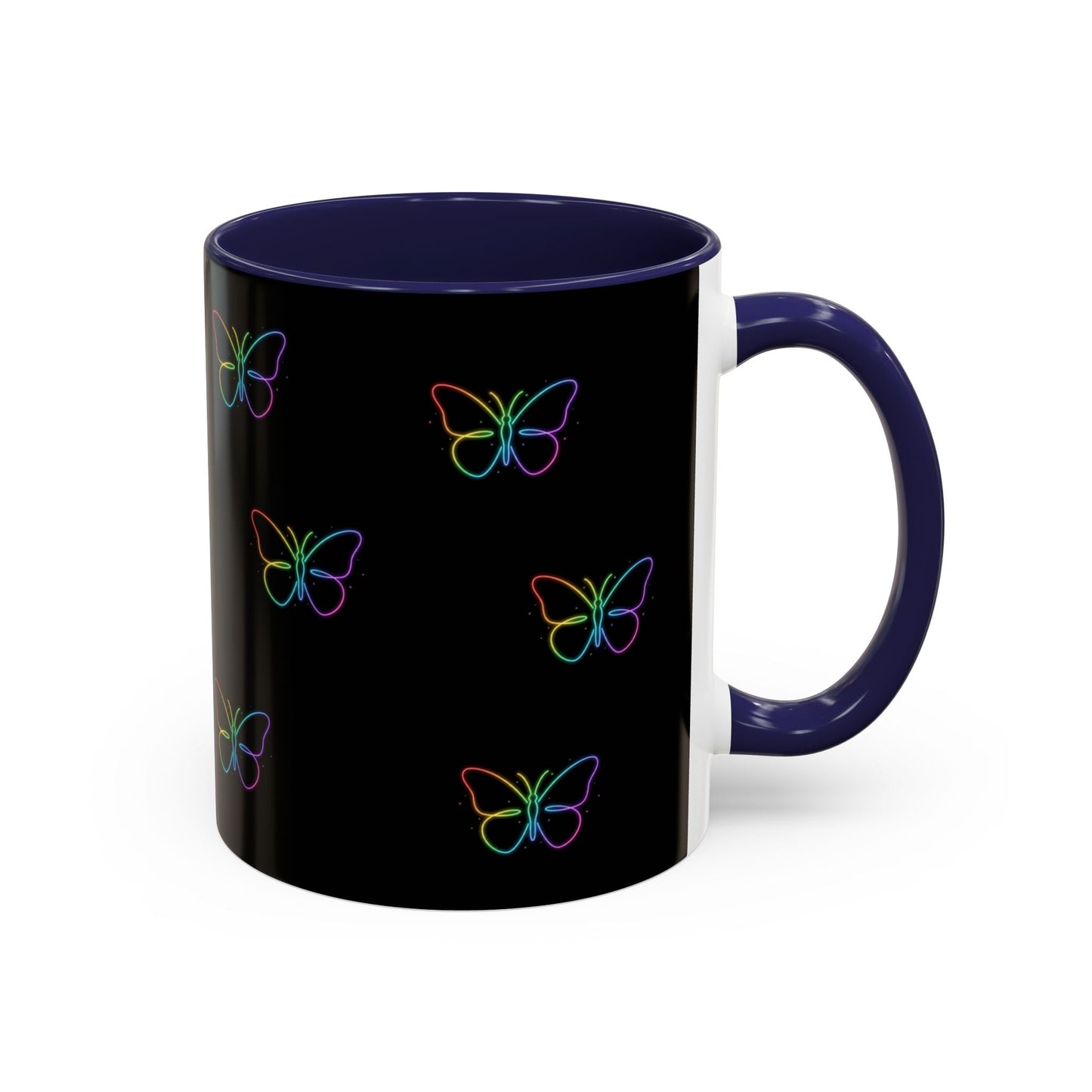 Rainbow Neon Butterfly Mug | Black Accent Coffee Mug Printify