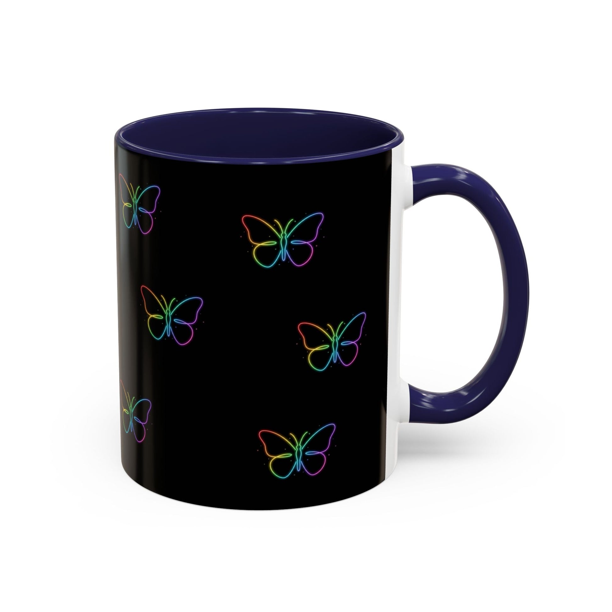 Rainbow Neon Butterfly Mug | Black Accent Coffee Mug Printify