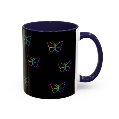 Rainbow Neon Butterfly Mug | Black Accent Coffee Mug Printify
