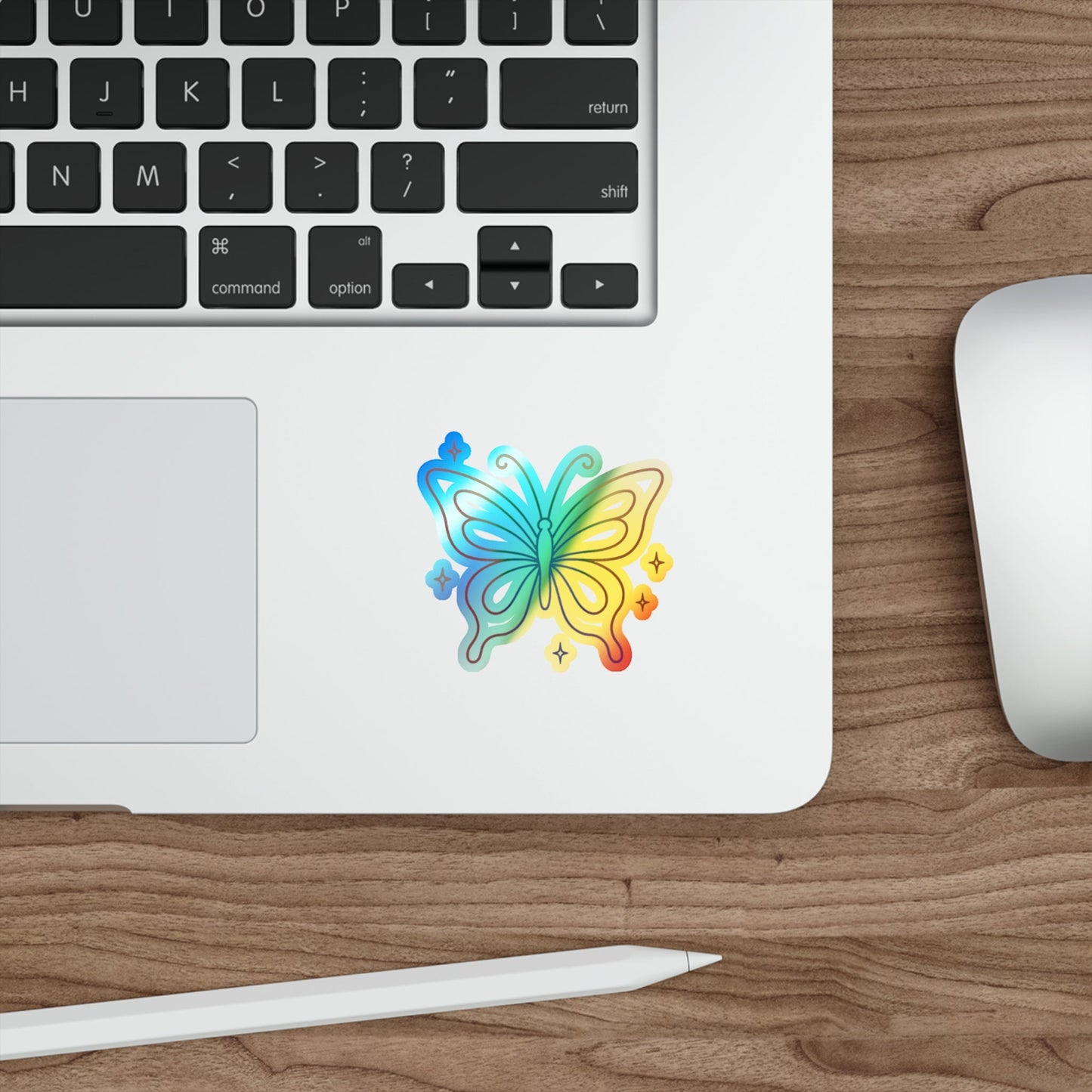 Holographic Butterfly Die-Cut Sticker, Rainbow Shimmer Printify