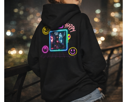 Neon Smiley Face Collage Hoodie Printify