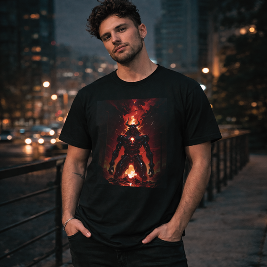 Fiery Demon Graphic Tee, Dark Fantasy Flame Warrior T-Shirt Printify