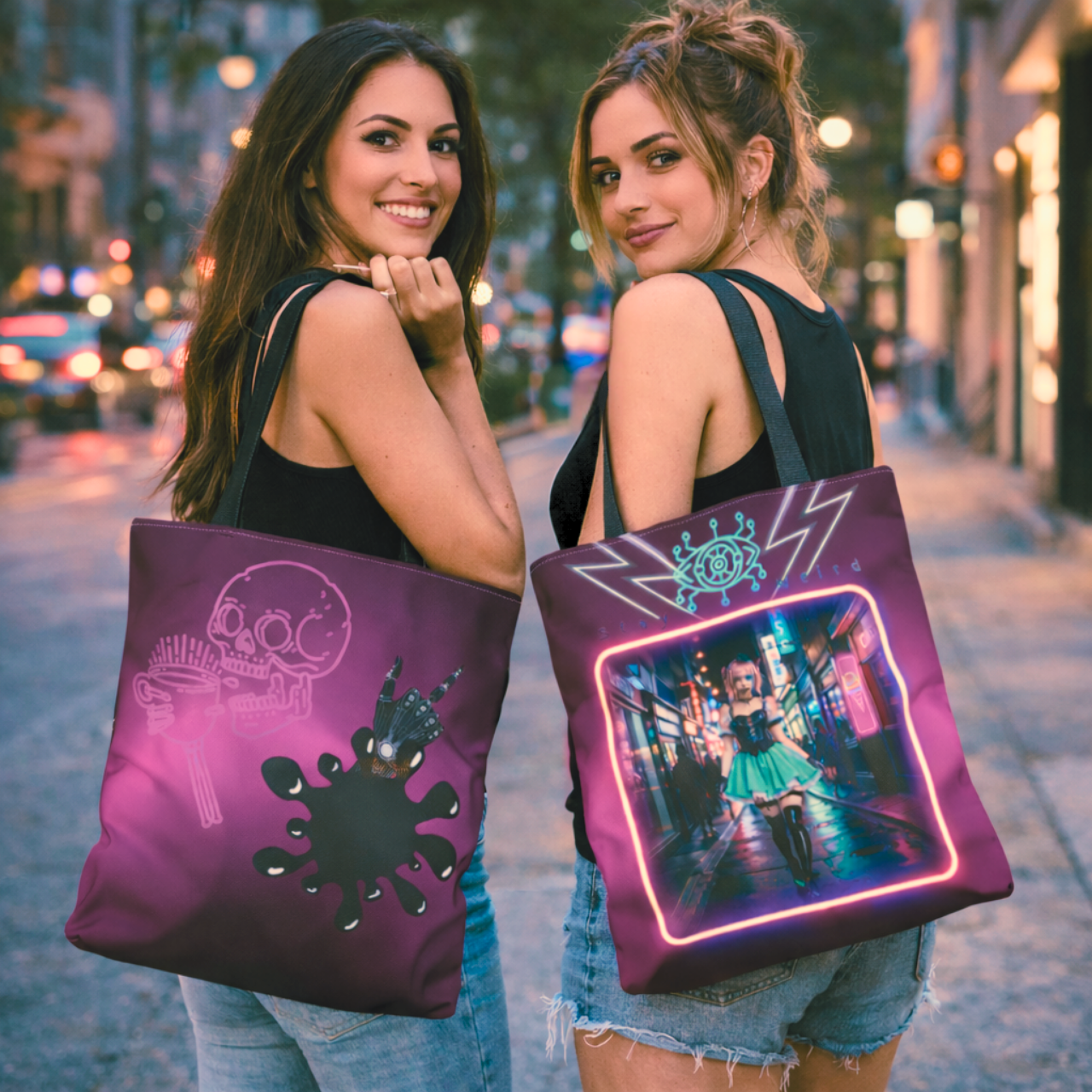 Neon Cyberpunk Girl Tote Bag Printify
