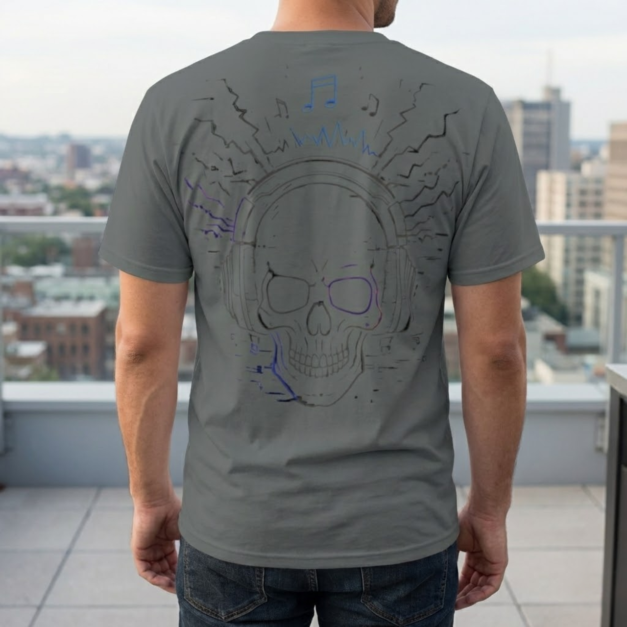 Skull Graphic Tee, Subtle Dark Grey Chest Print Printify