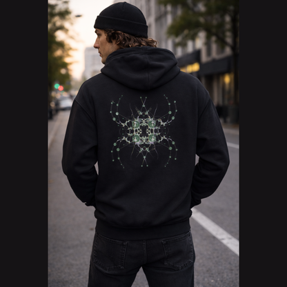 Kaleidoscope Geometric Hoodie, Symmetrical Green Mandala Back Print Printify