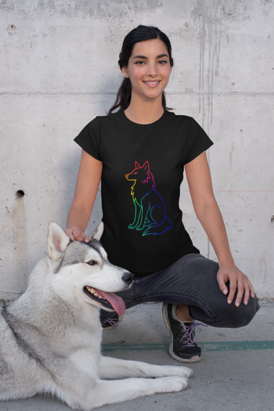 Rainbow Line Art Wolf T-Shirt